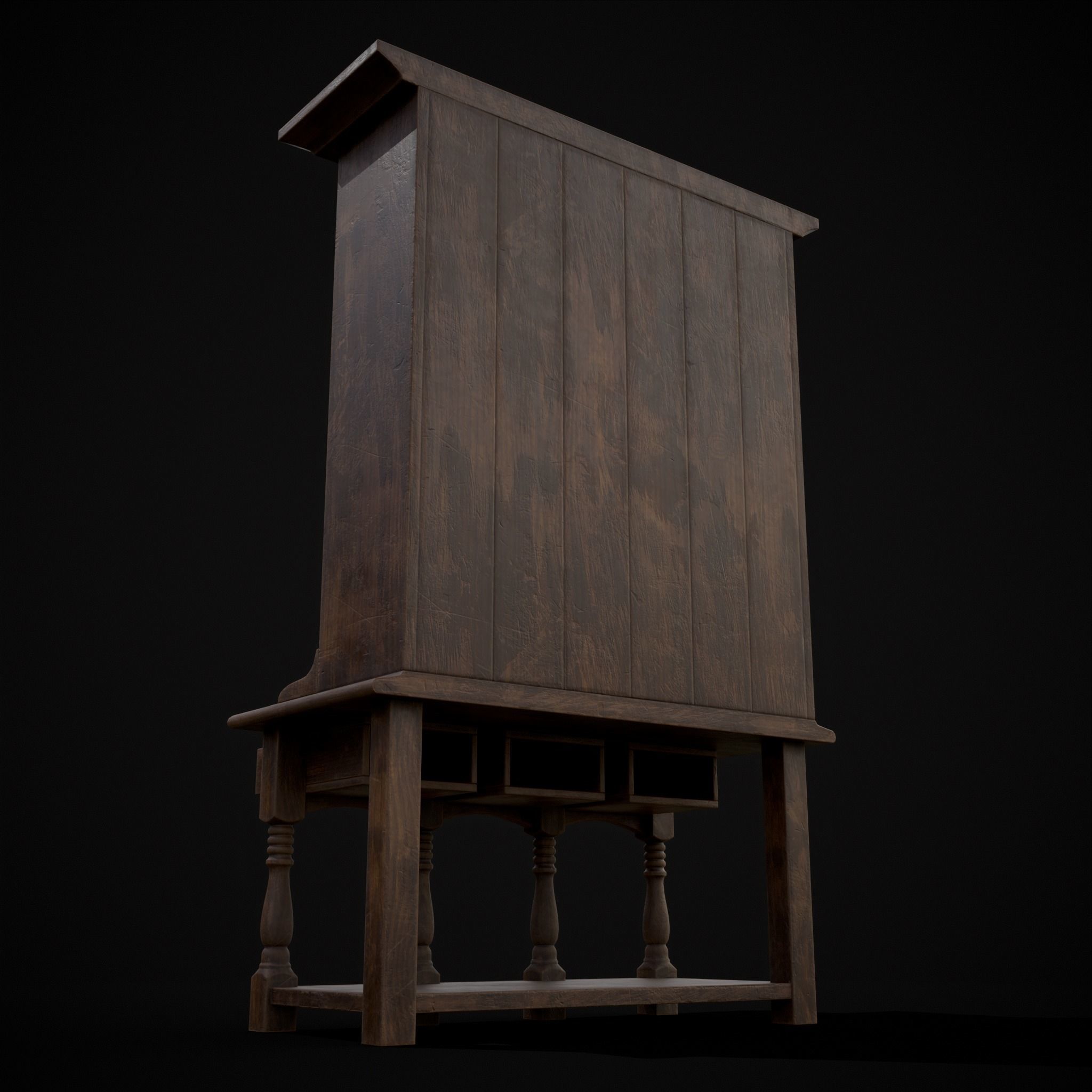 Wooden Three Drawer Standard Bookcase Shelf Low-poly 3D model_17