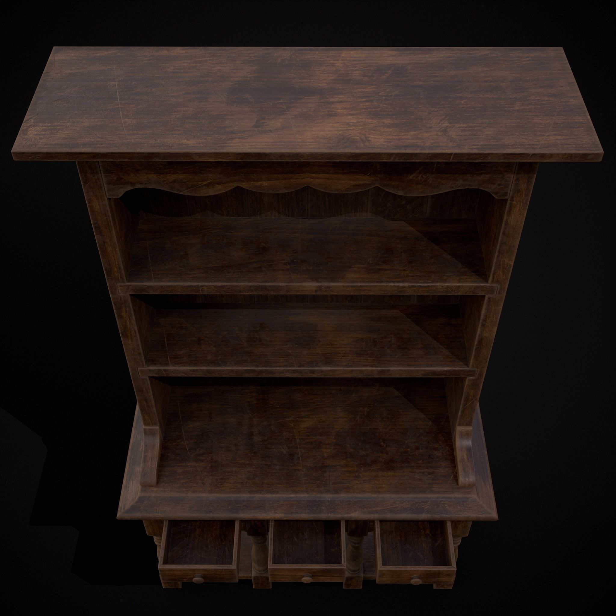 Wooden Three Drawer Standard Bookcase Shelf Low-poly 3D model_19