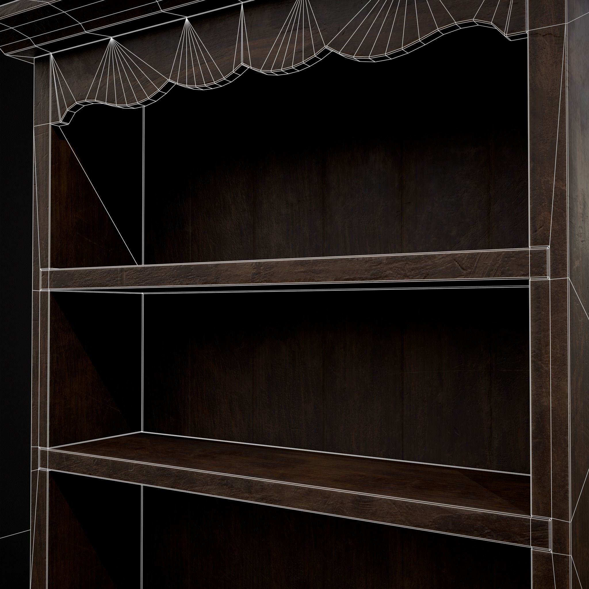 Wooden Three Drawer Standard Bookcase Shelf Low-poly 3D model_12