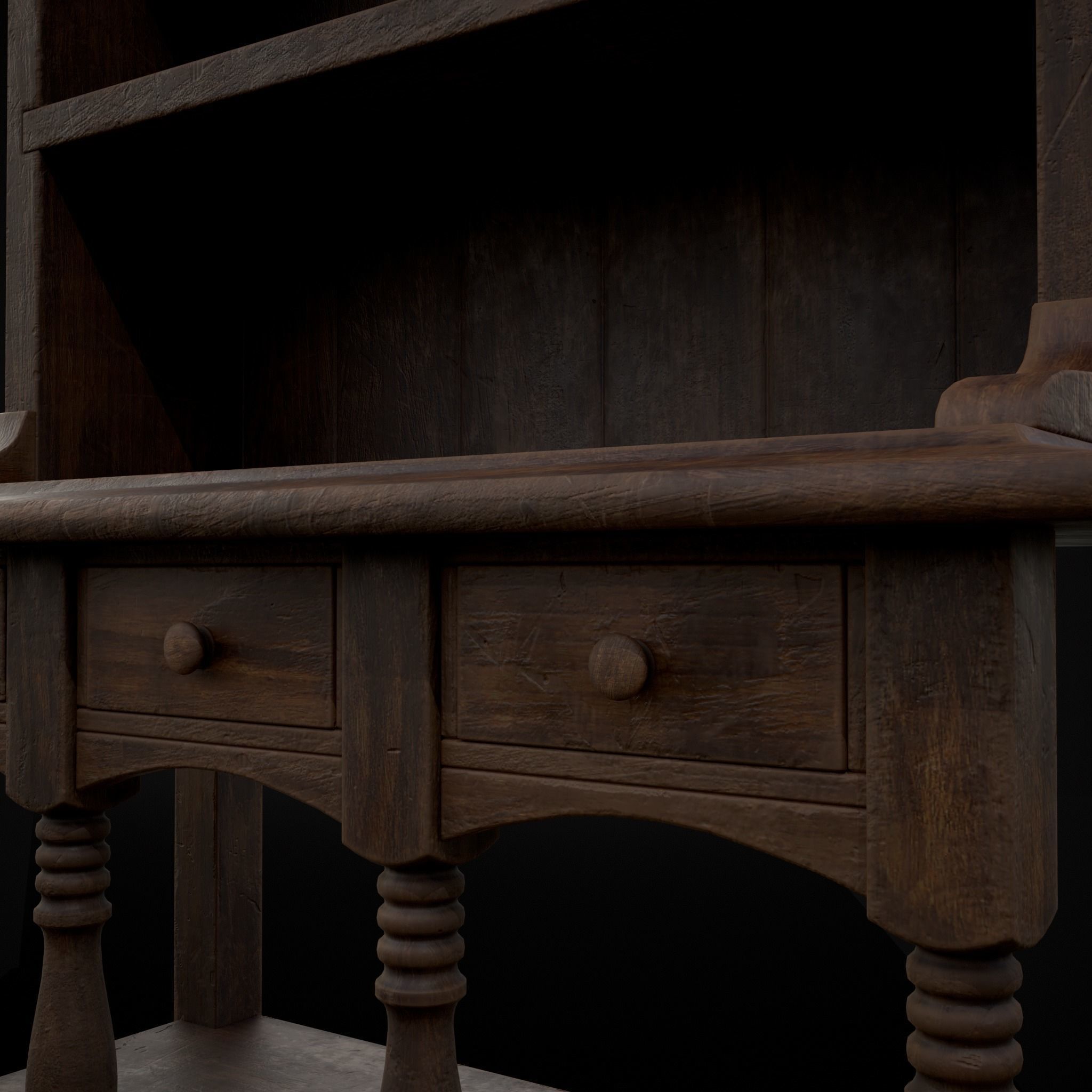 Wooden Three Drawer Standard Bookcase Shelf Low-poly 3D model_5