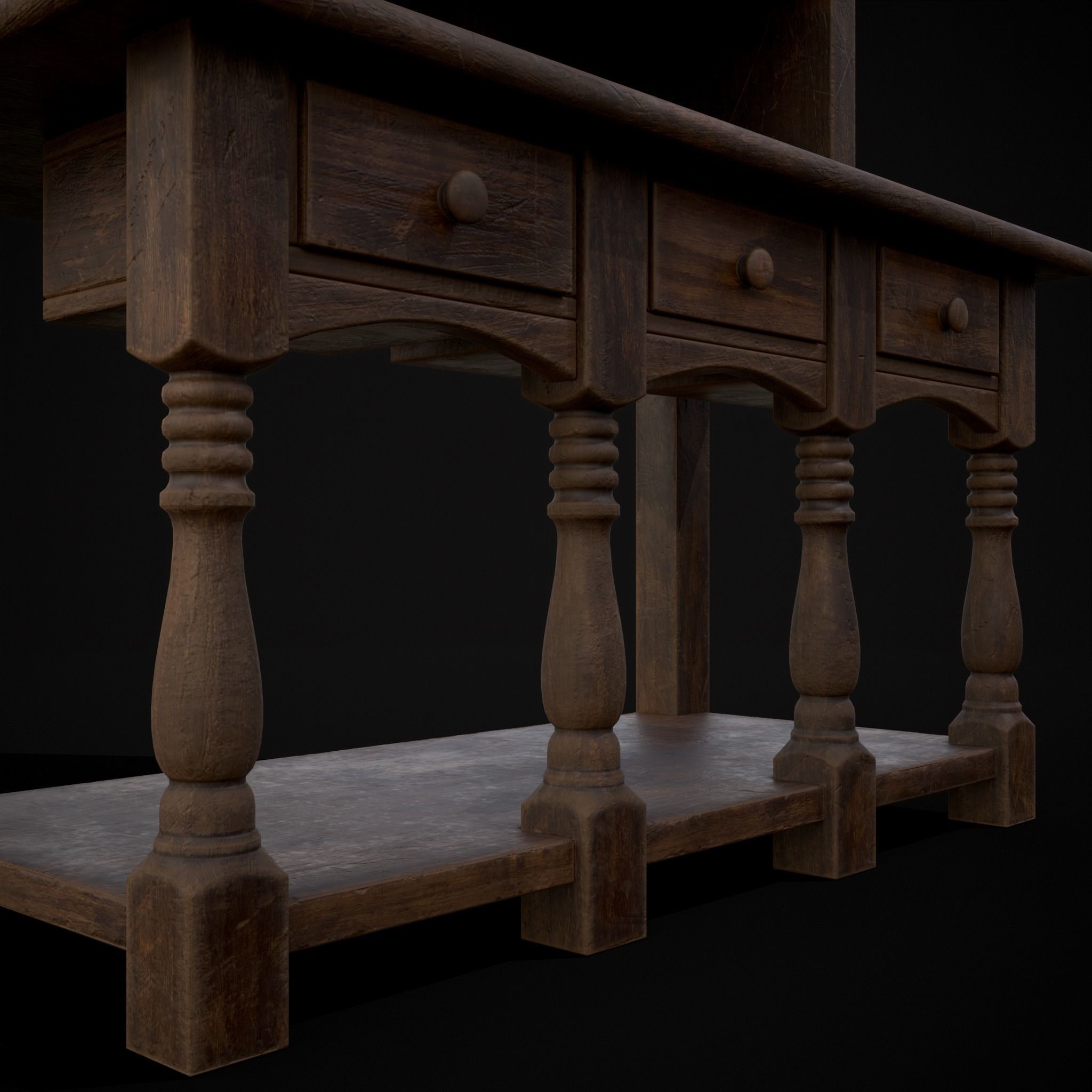 Wooden Three Drawer Standard Bookcase Shelf Low-poly 3D model_21