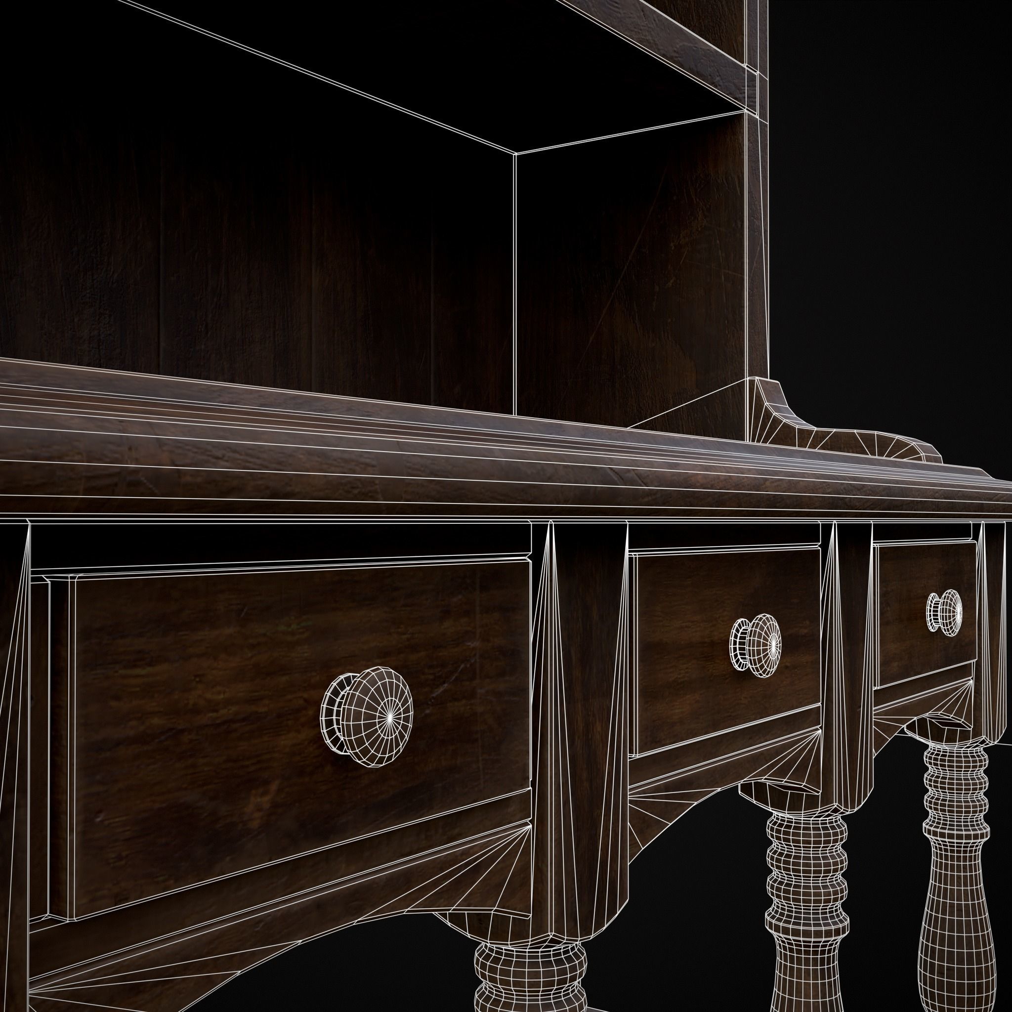 Wooden Three Drawer Standard Bookcase Shelf Low-poly 3D model_24