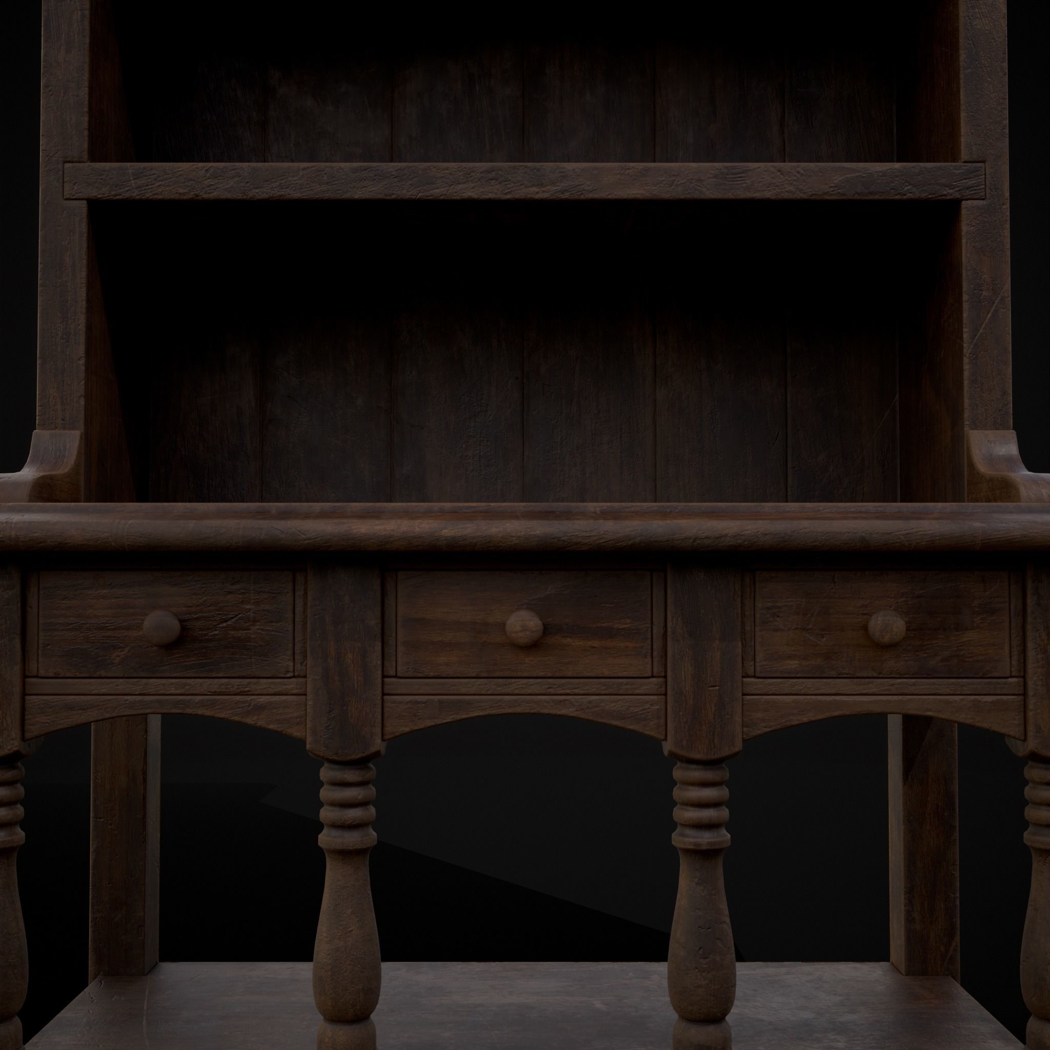 Wooden Three Drawer Standard Bookcase Shelf Low-poly 3D model_7