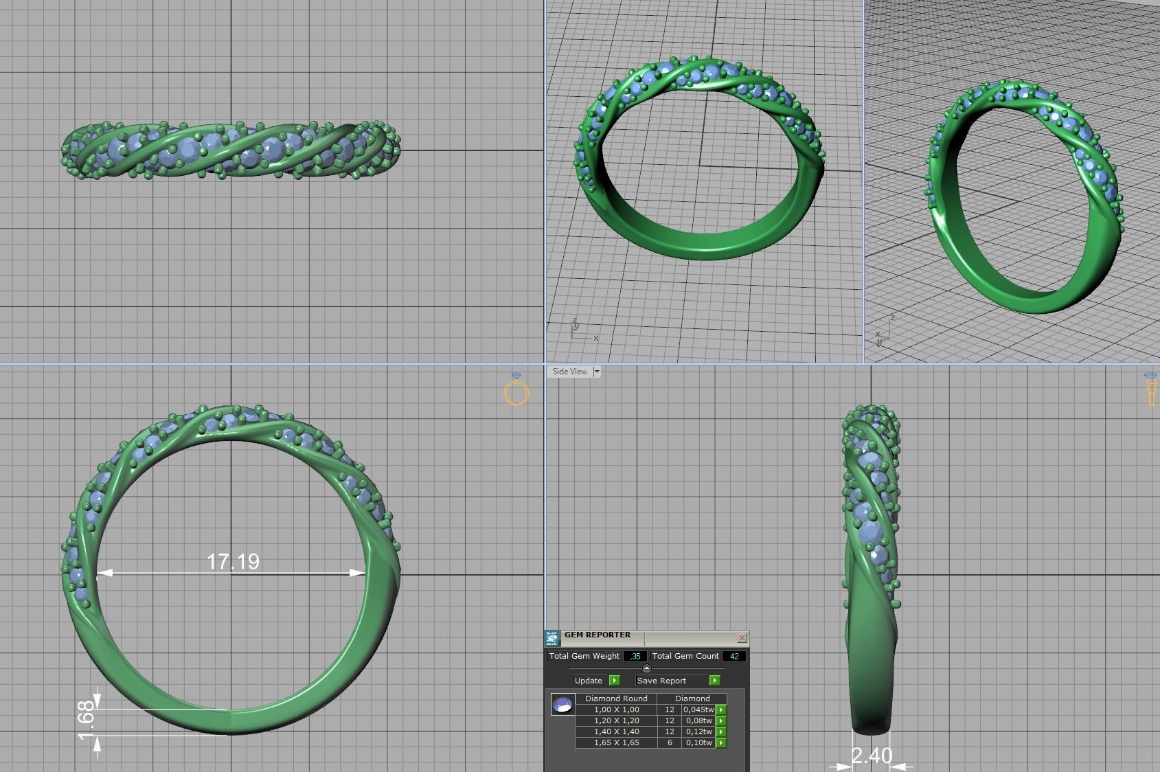 Olivia Twisted Diamond Eternity Band Ring 3dprint model 3D print model_12