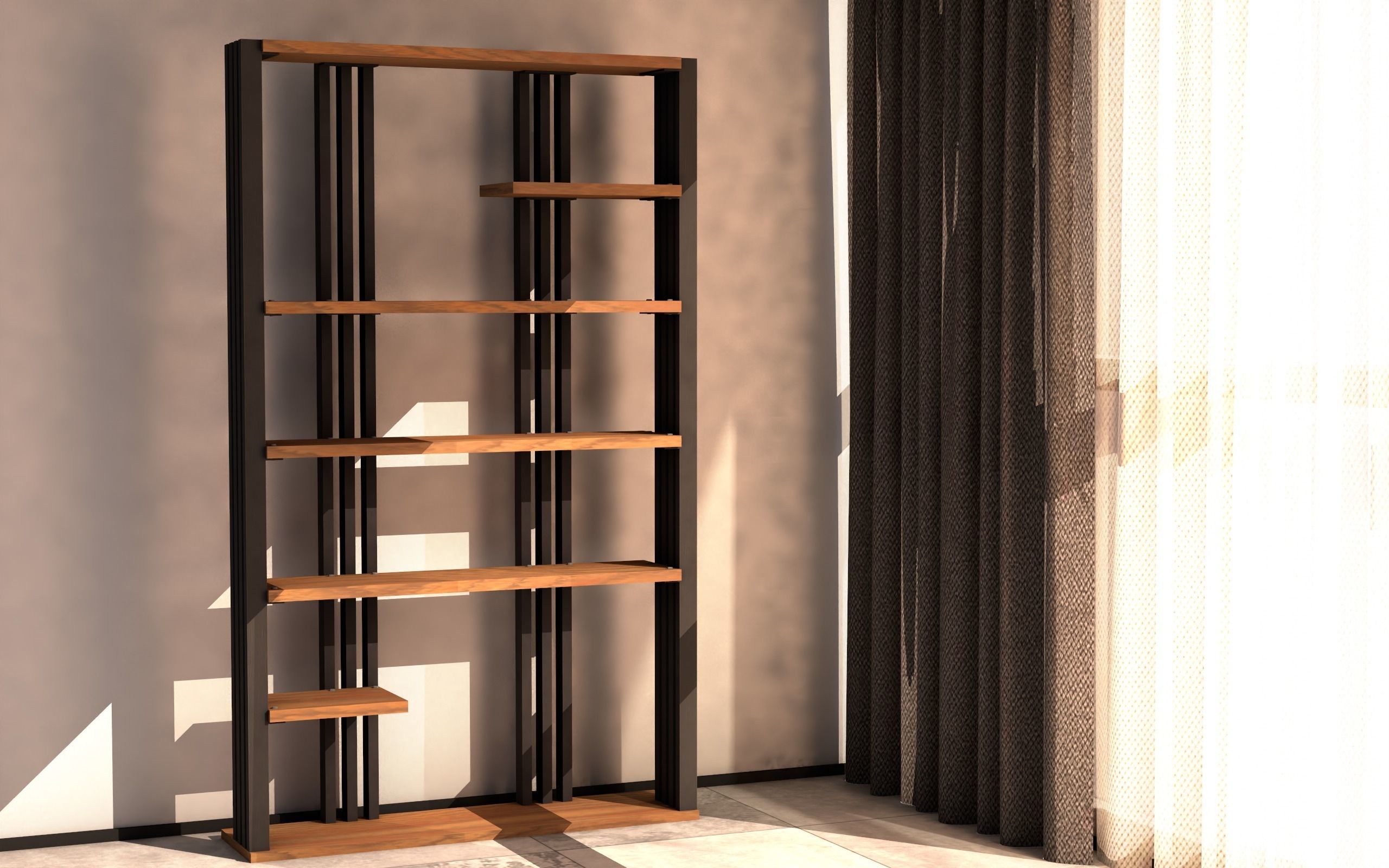 Bookcase Low-poly 3D model_3