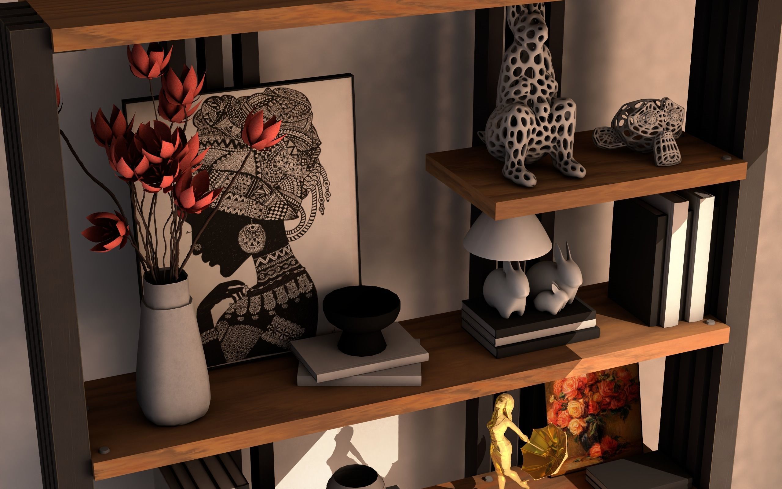 Bookcase Low-poly 3D model_1