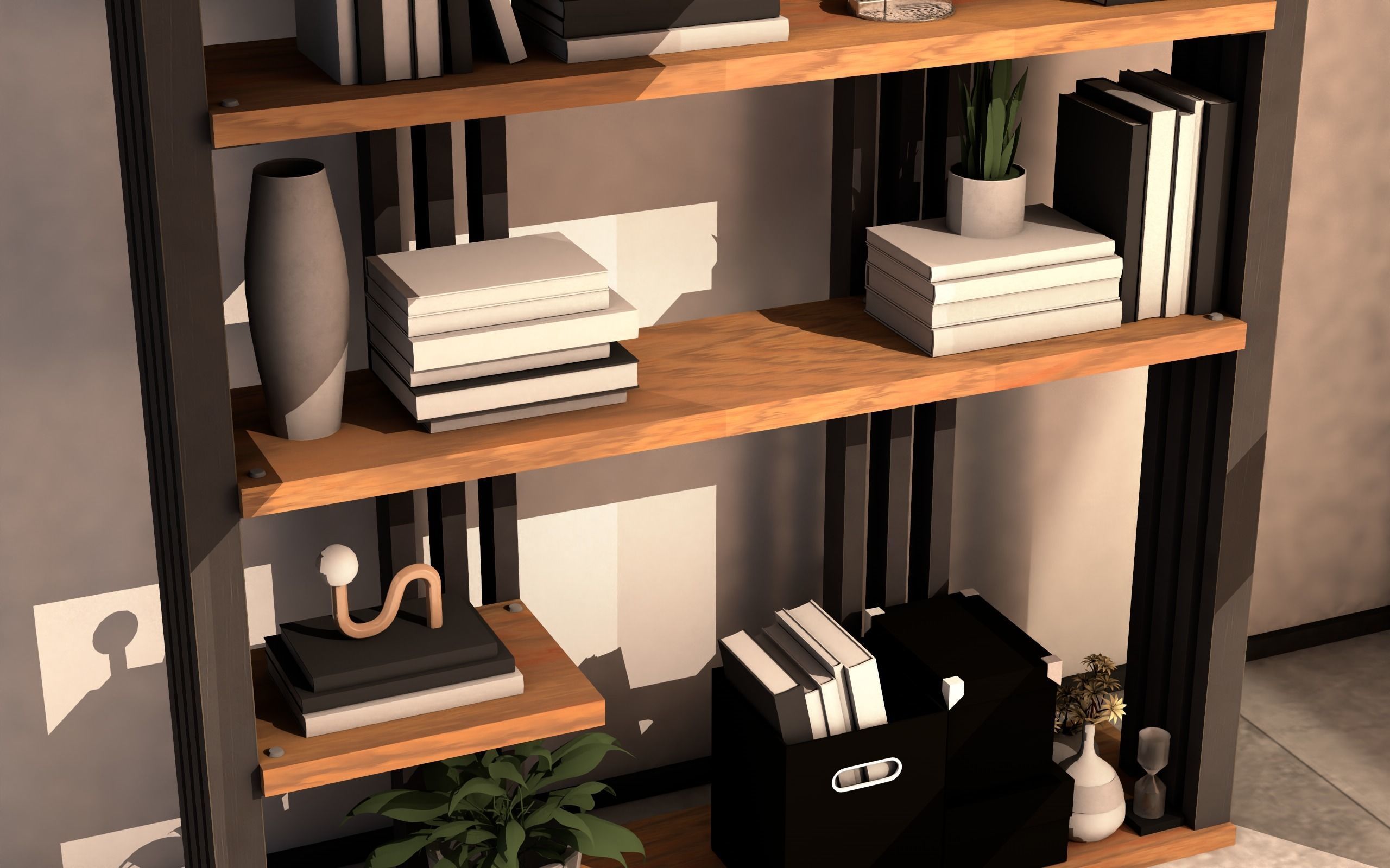 Bookcase Low-poly 3D model_2