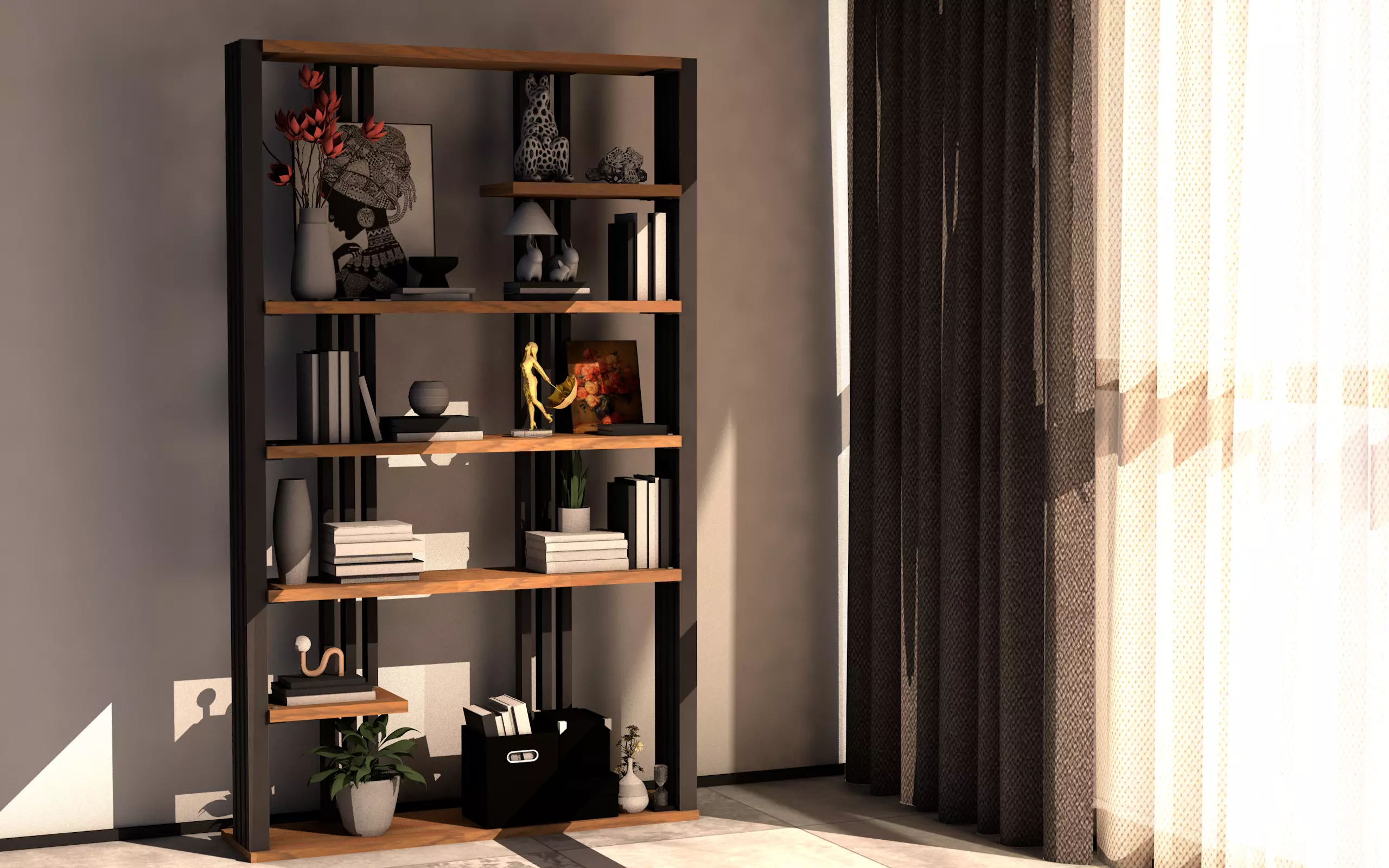 Bookcase Low-poly 3D model_0