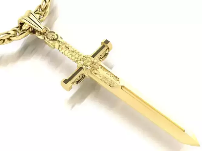 pendant sword with lion head and chain link