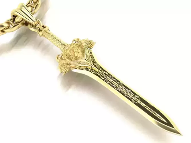 pendant sword with lion head and chain link