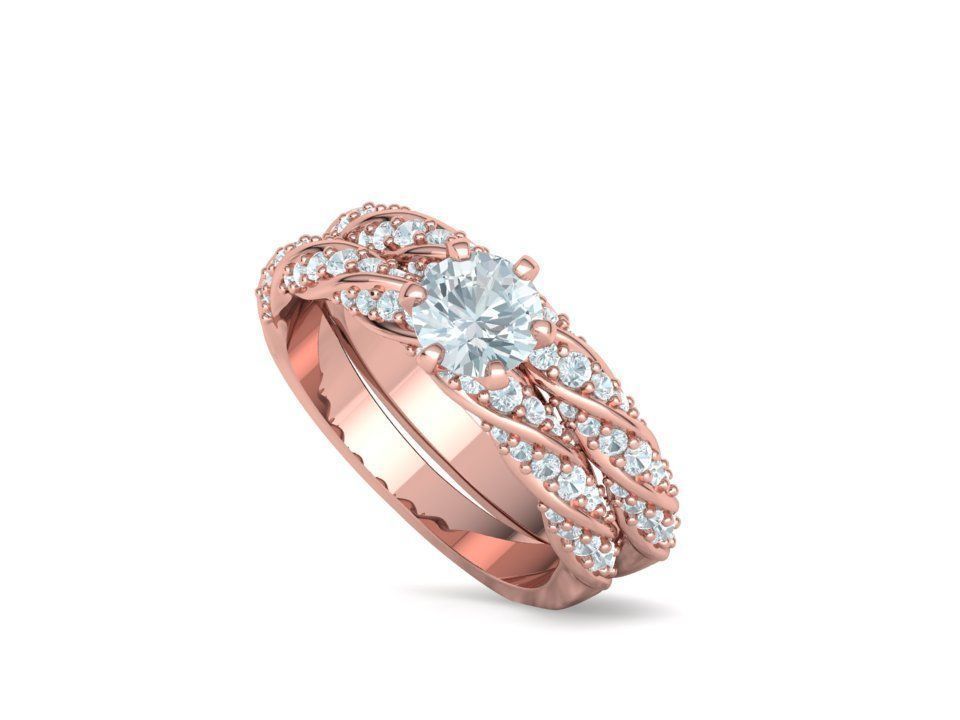 Olivia Jewelry Set Bridal Set Engagement and Matching band 3D Model Collection_53