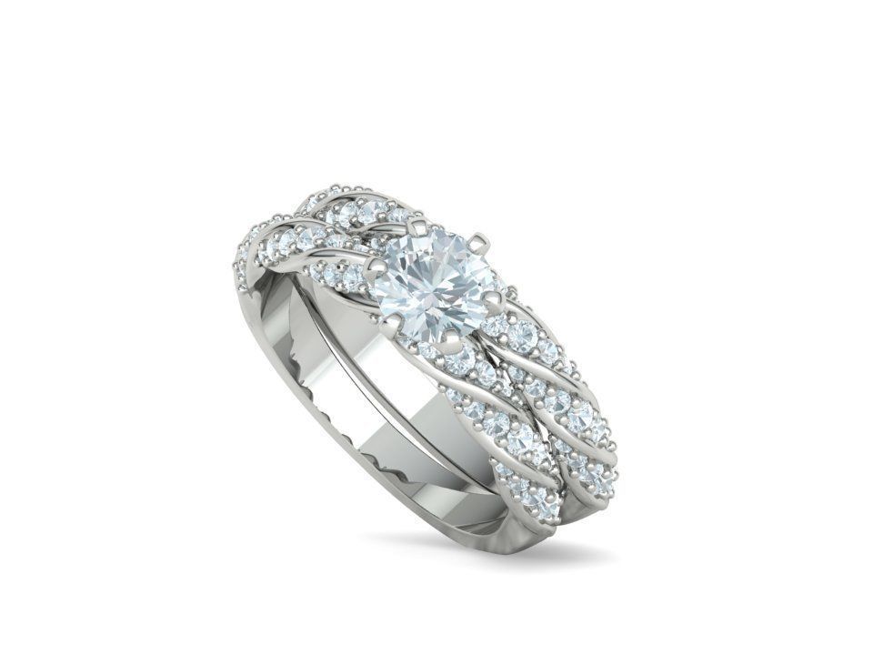 Olivia Jewelry Set Bridal Set Engagement and Matching band 3D Model Collection_54