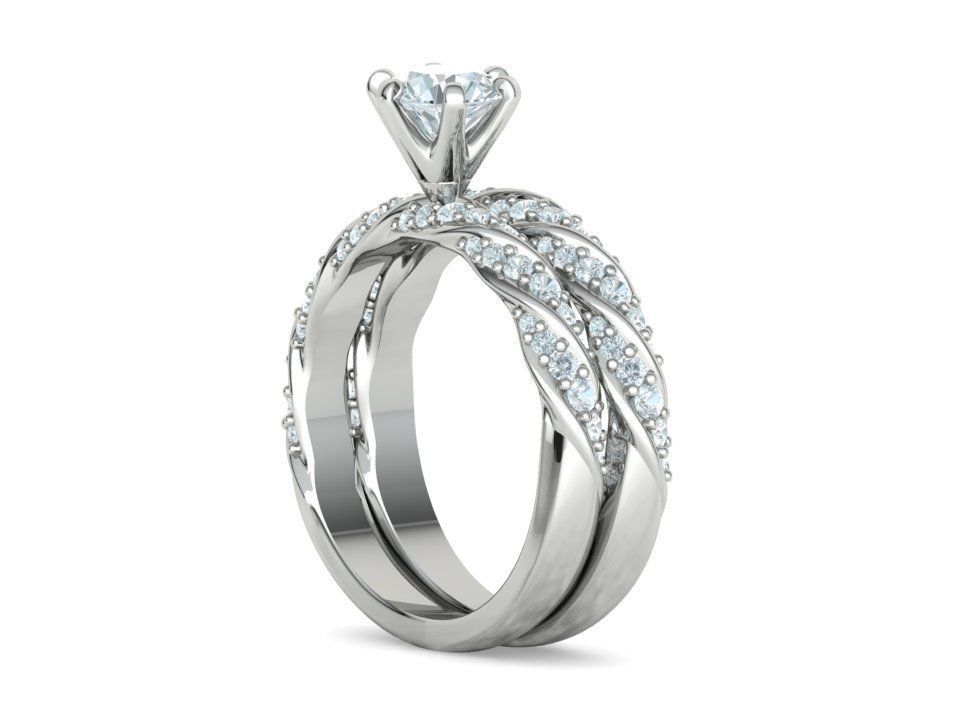 Olivia Jewelry Set Bridal Set Engagement and Matching band 3D Model Collection_52