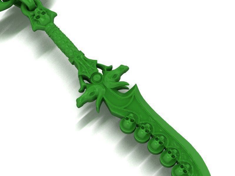 pendant sword with sculls and chain link 3D print model_1