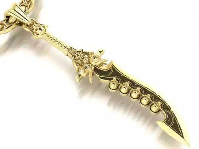 pendant sword with sculls and chain link