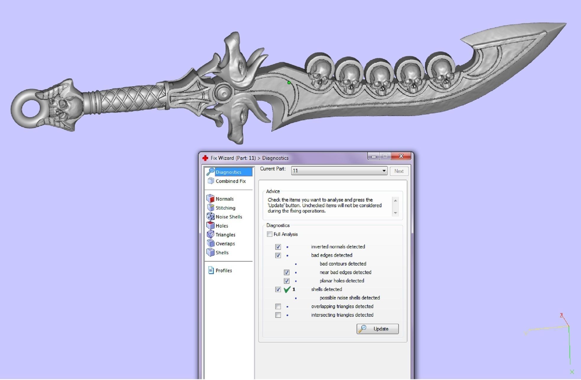 pendant sword with sculls and chain link 3D print model_3