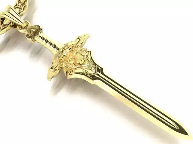 pendant sword with lion head and chain link