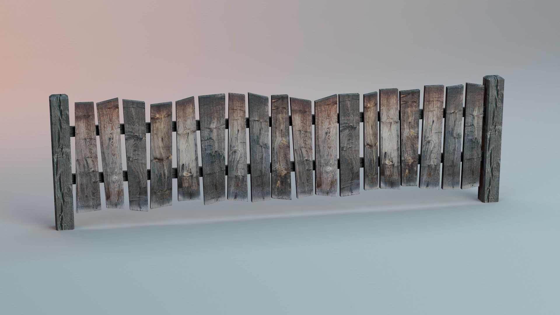 Wooden Fence And Deck And Crate Low-poly 3D model_1