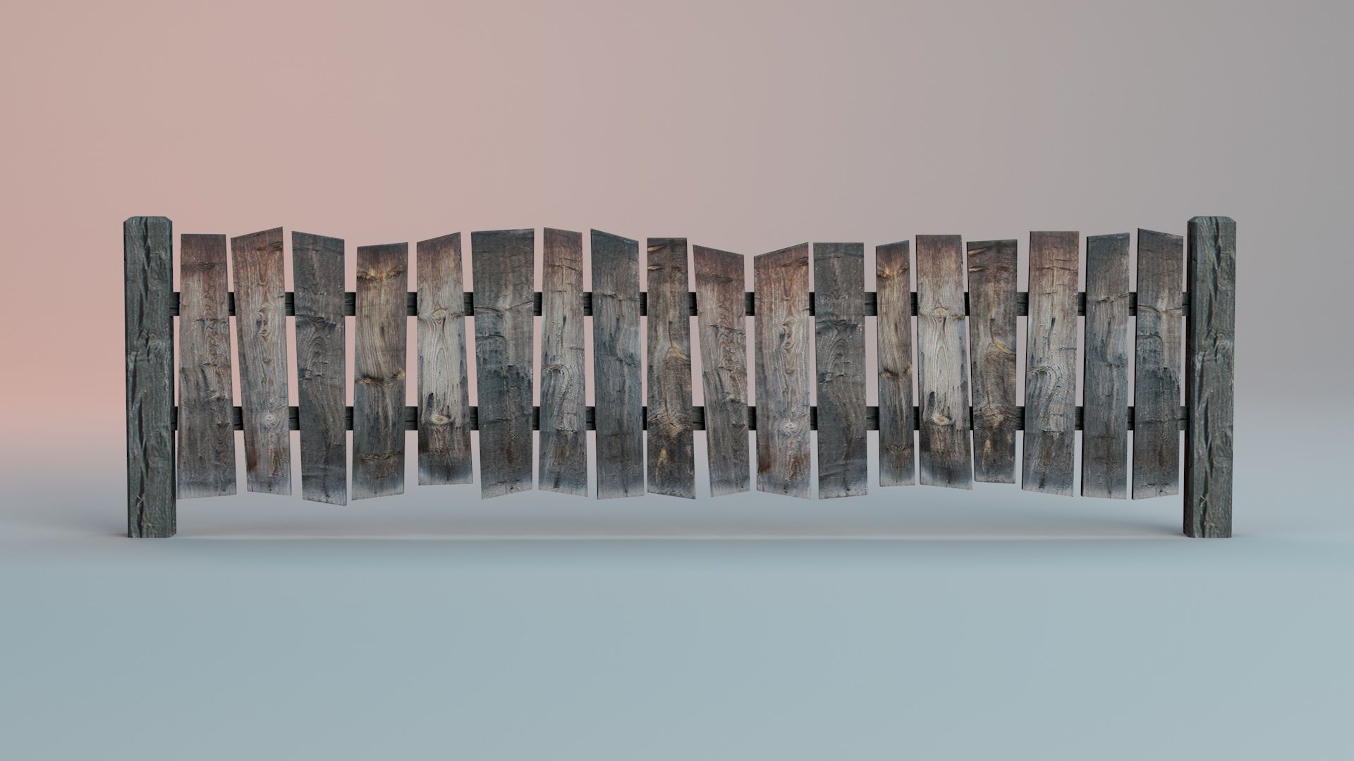 Wooden Fence And Deck And Crate Low-poly 3D model_2