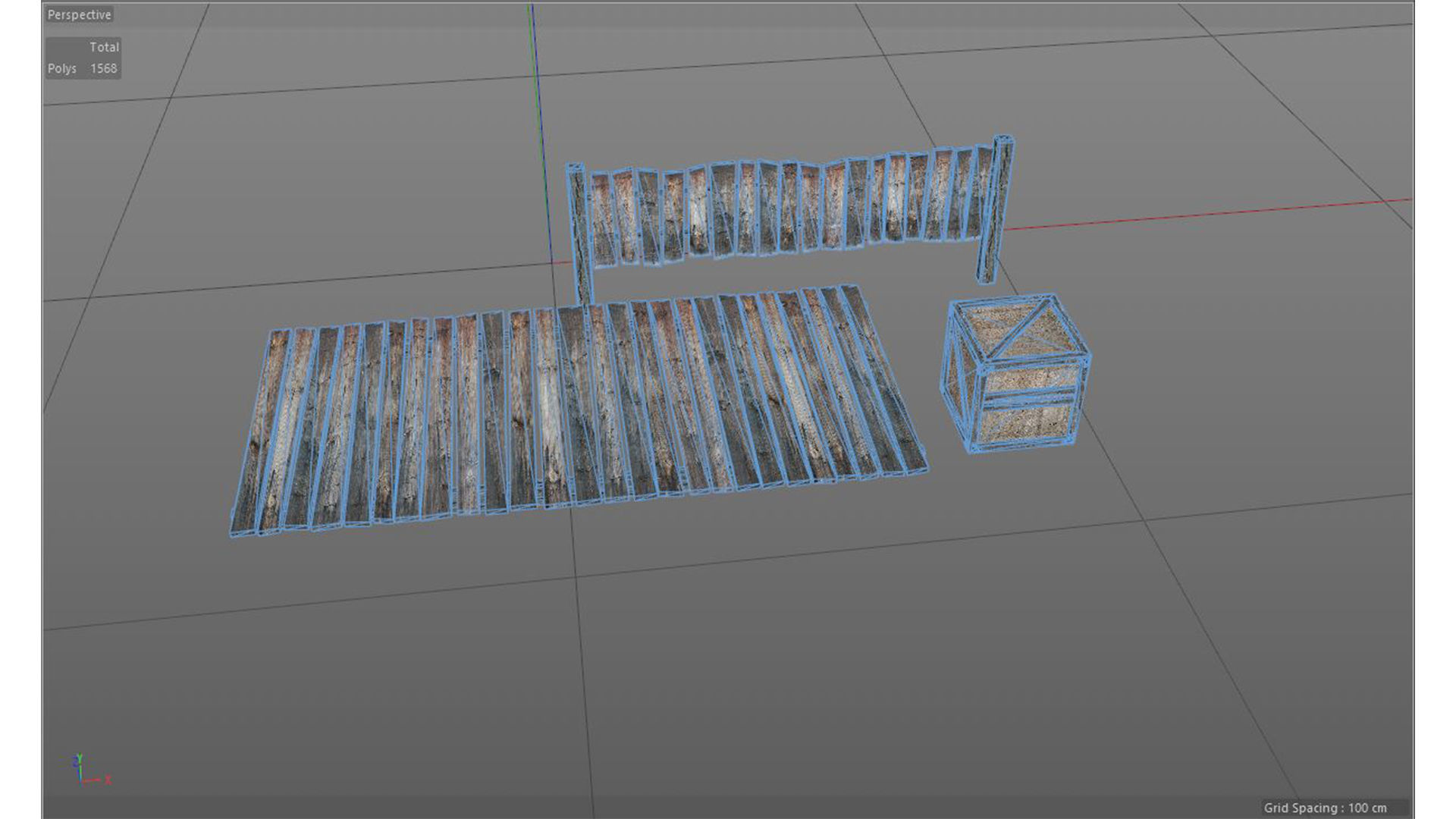 Wooden Fence And Deck And Crate Low-poly 3D model_14