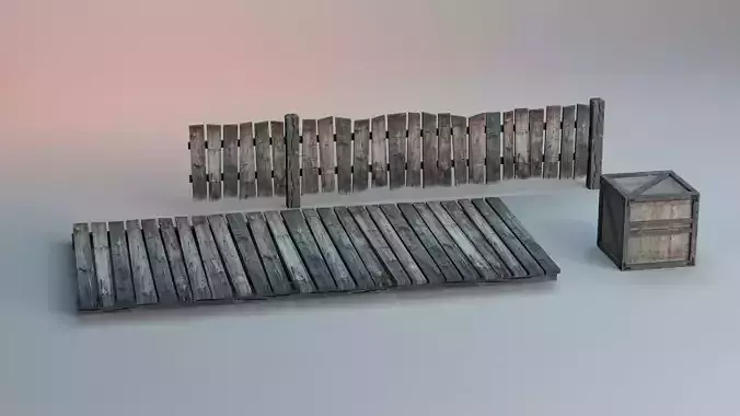 Wooden Fence And Deck And Crate