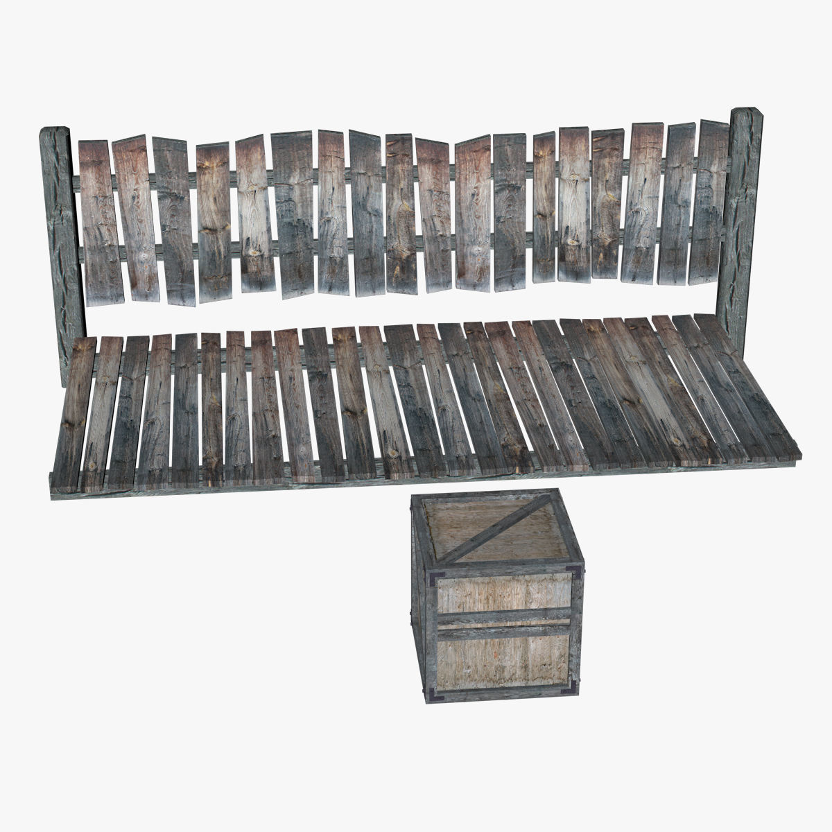 Wooden Fence And Deck And Crate Low-poly 3D model_15