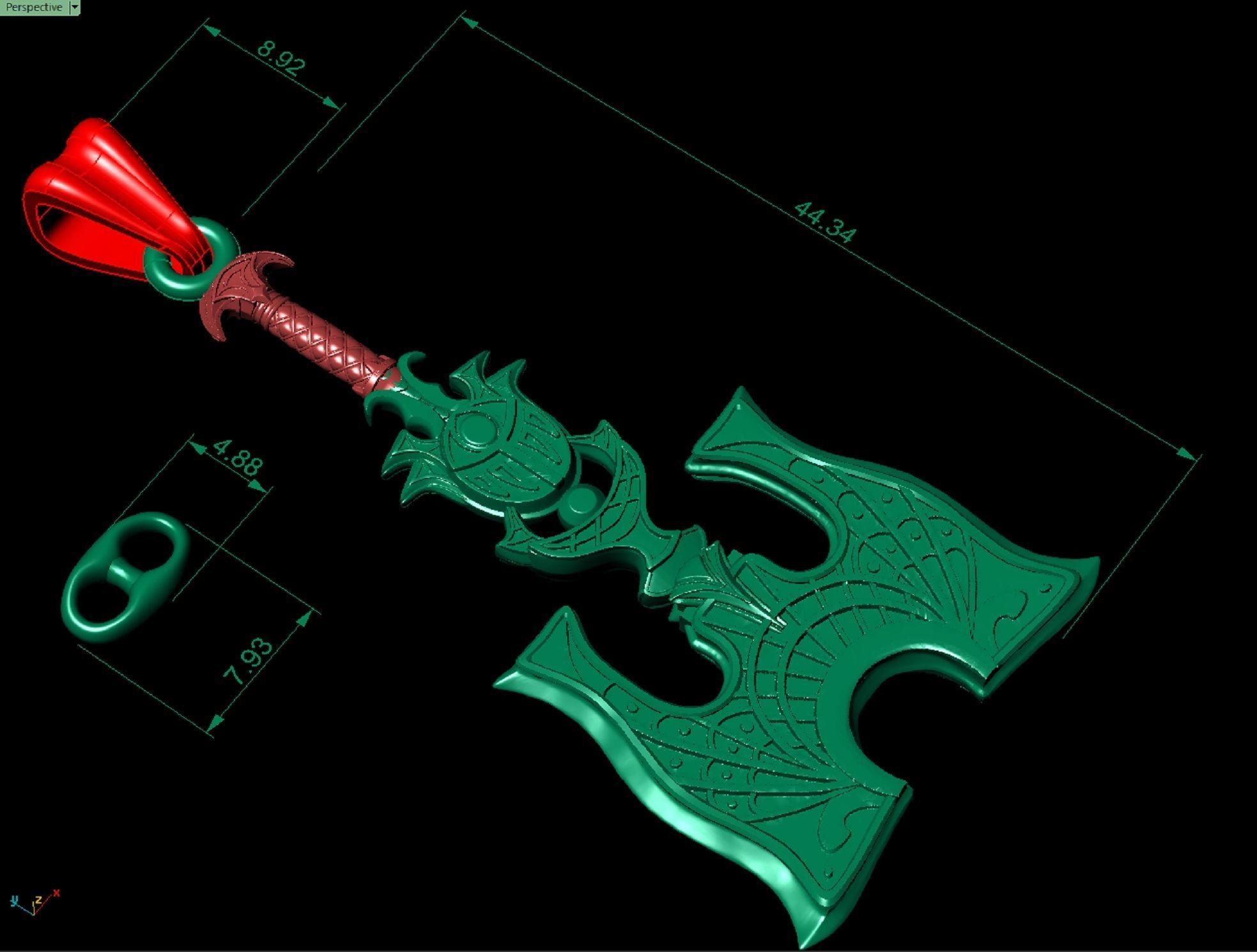 beautyful pendant axe and chain link 3D print model_2