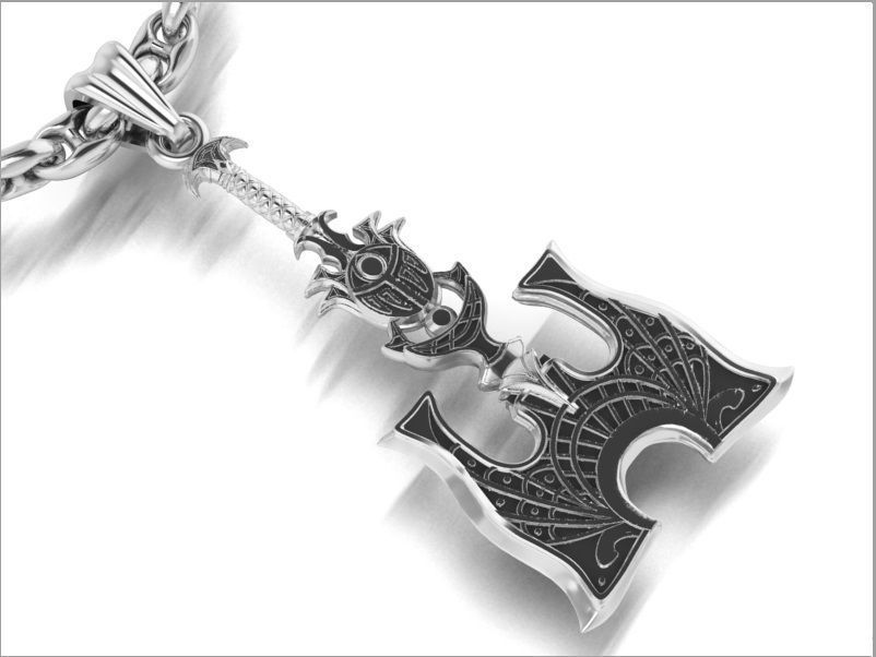 beautyful pendant axe and chain link 3D print model_3