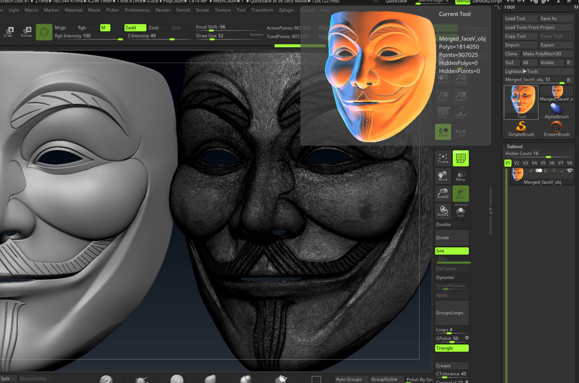 V for vendetta mask zbrush high model 3D model_23