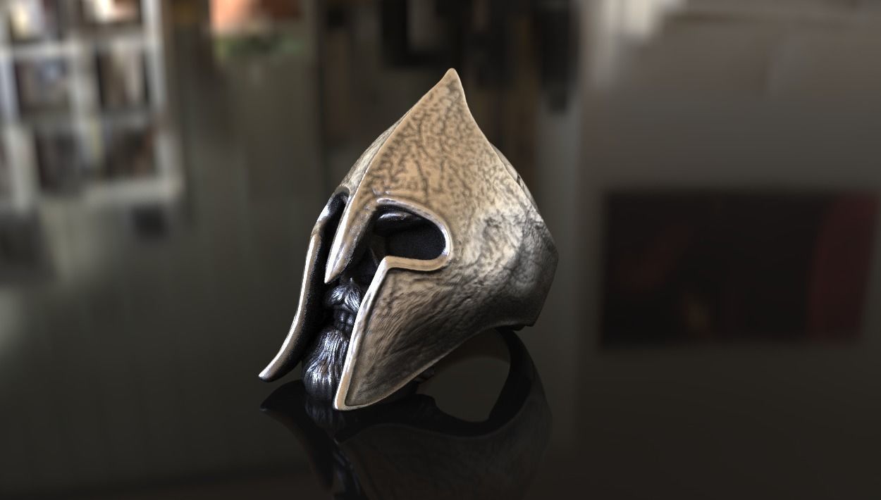 Leonidas Spartan Helmet Skull Ring Stl 3D Model Silver Casting 3D print model_2