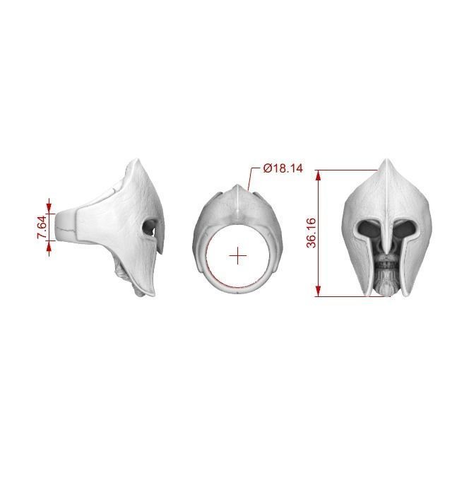Leonidas Spartan Helmet Skull Ring Stl 3D Model Silver Casting 3D print model_6