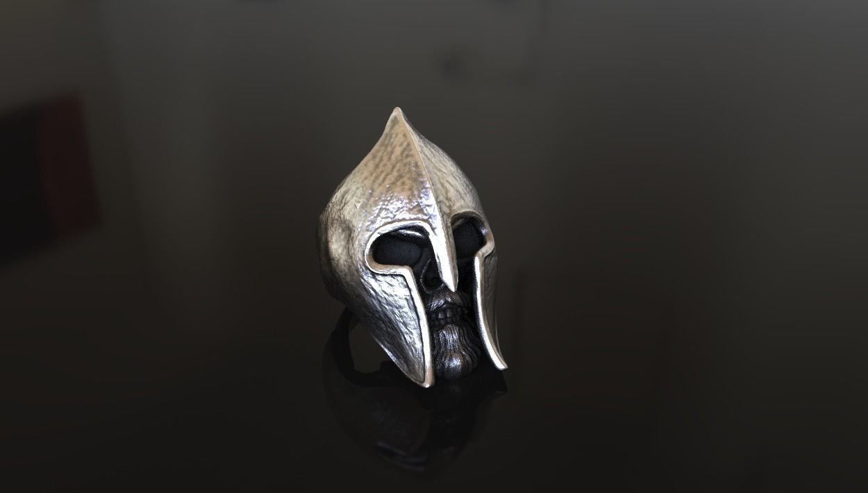 Leonidas Spartan Helmet Skull Ring Stl 3D Model Silver Casting 3D print model_5