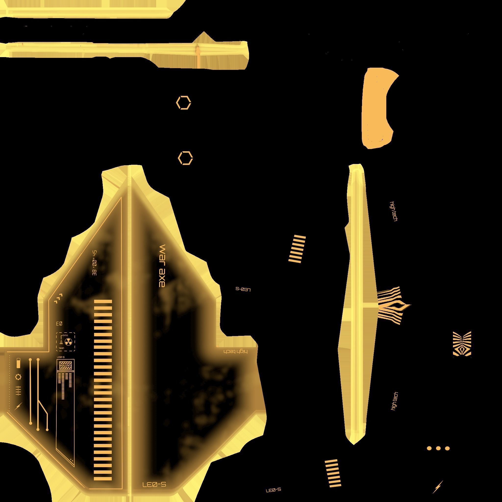 SciFi War Axe A08 Yellow - Sci Fi Weapon Design Low-poly 3D model_21