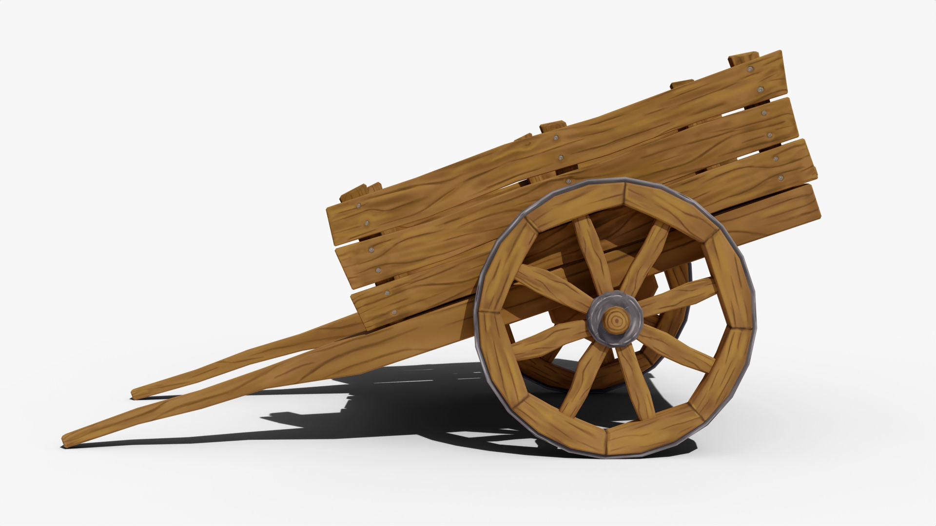 Stylized Wooden Cart Low-poly 3D model_1