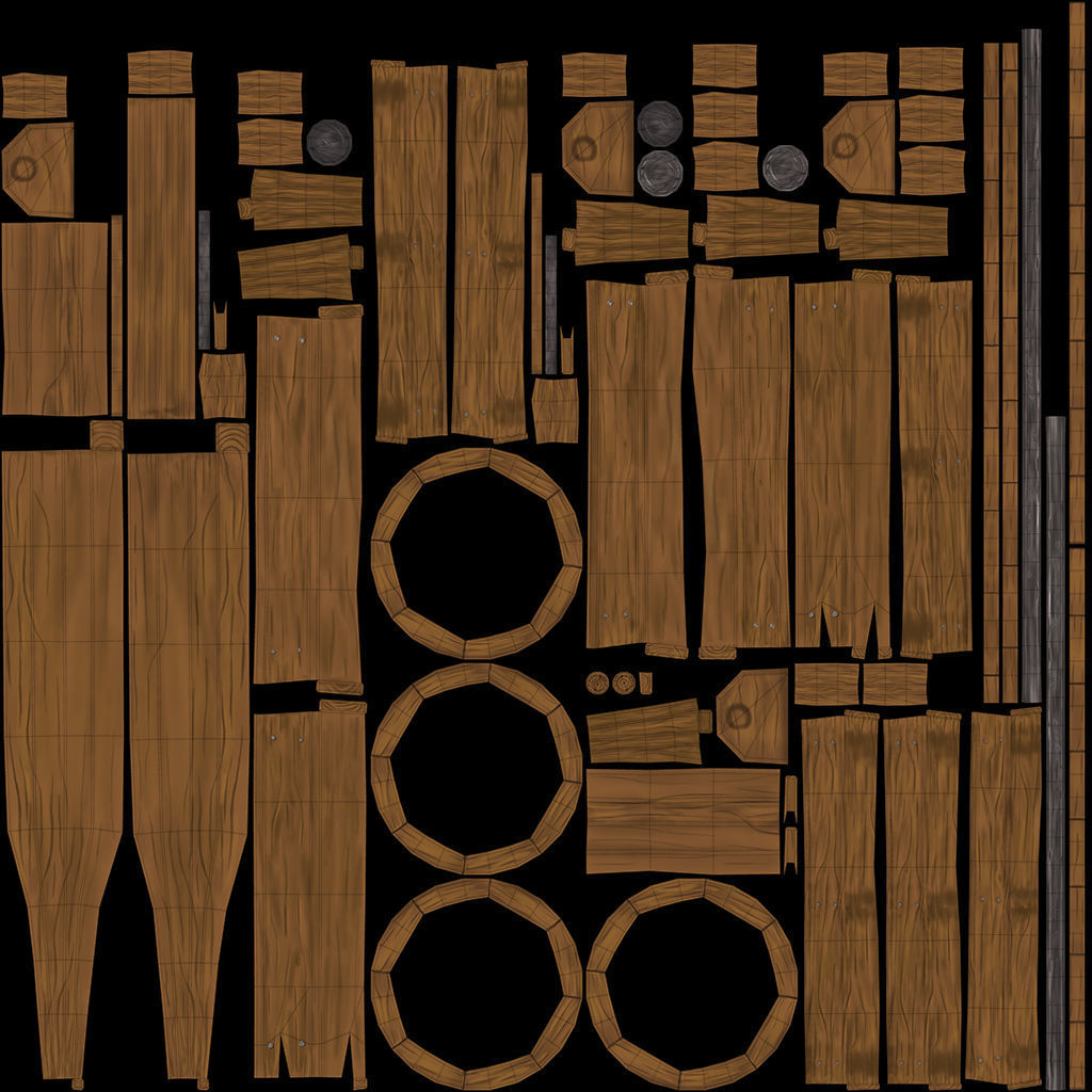 Stylized Wooden Cart Low-poly 3D model_13