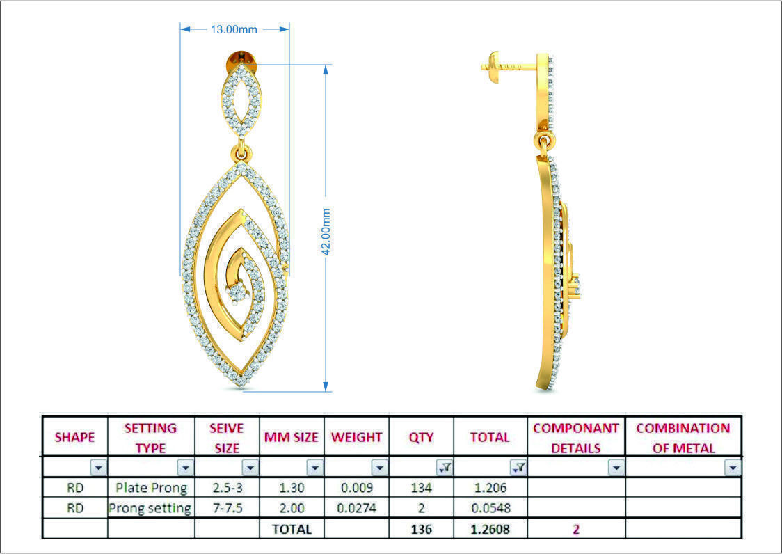Women long earrings 3dm stl render detail 3D print model_3