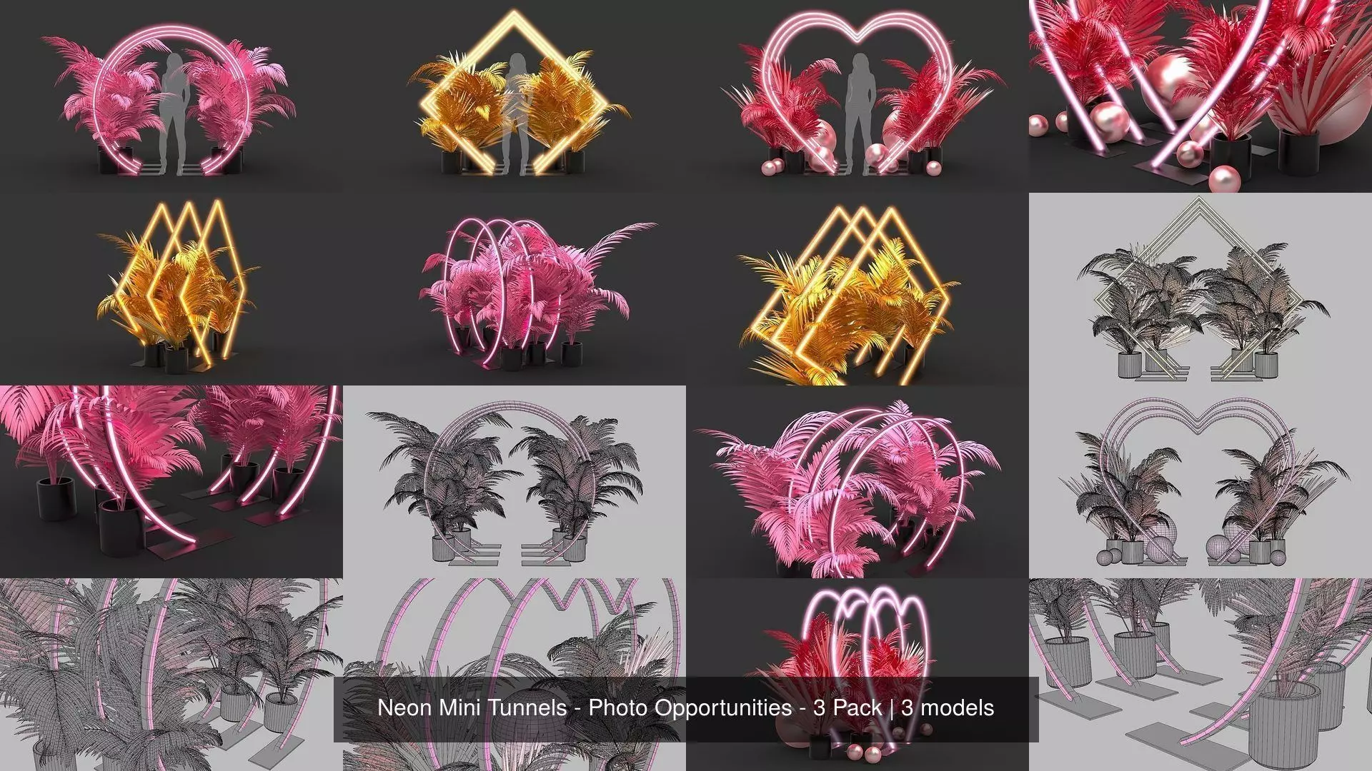 Neon Mini Tunnels - Photo Opportunities - 3 Pack 3D Model Collection_0