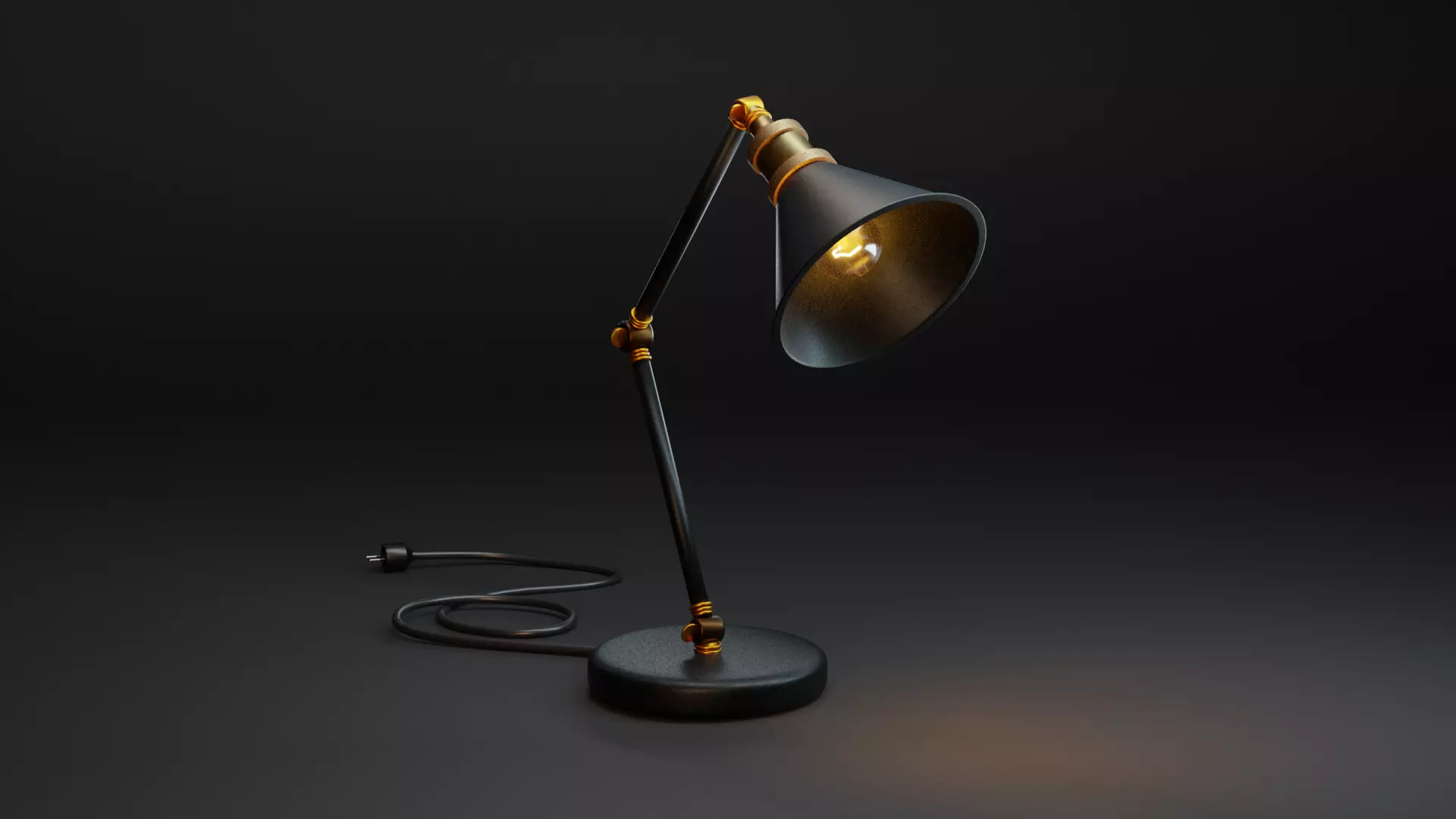Vintage Desk Lamp - Black and Gold - Metal Low-poly 3D model