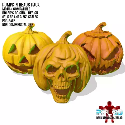 Pumpkin Heads pack for action figures -many scales- 3D print model