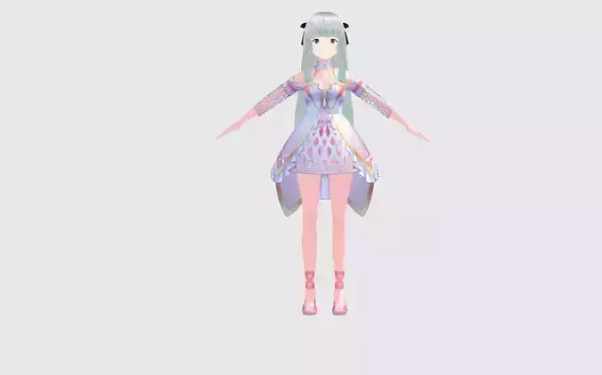 Rigged Serene Anime Girl 3D VRM VROID VRCHAT Model Low-poly 3D model