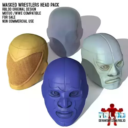 Masked Wrestlers Heads pack 1 -Motuo and WWE compatible- 3D print model