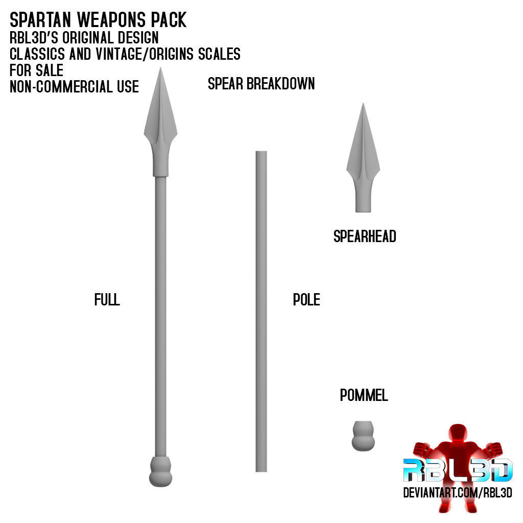 Spartan weapons for action figures 3D print model_1