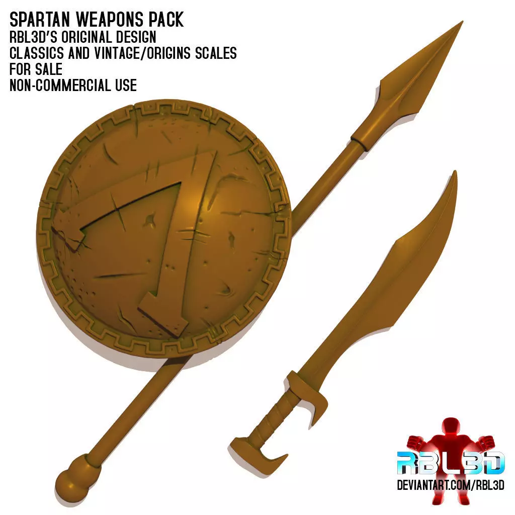 Spartan weapons for action figures 3D print model_0