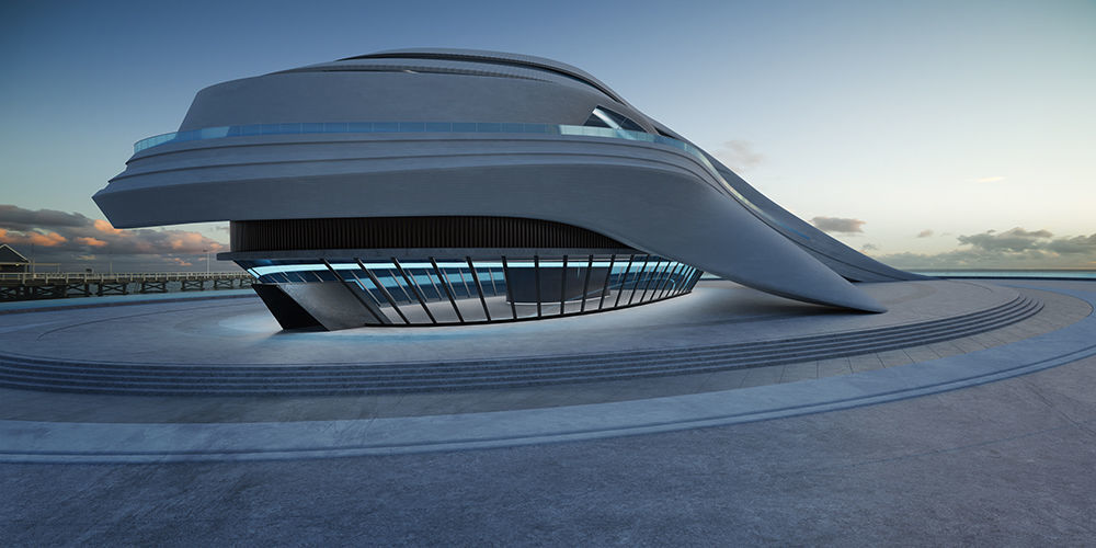 3D model Architecture with futuristic streamlined 3D model_2