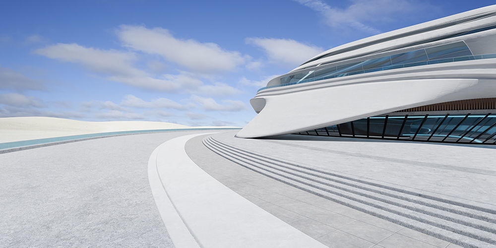 3D model Architecture with futuristic streamlined 3D model_1