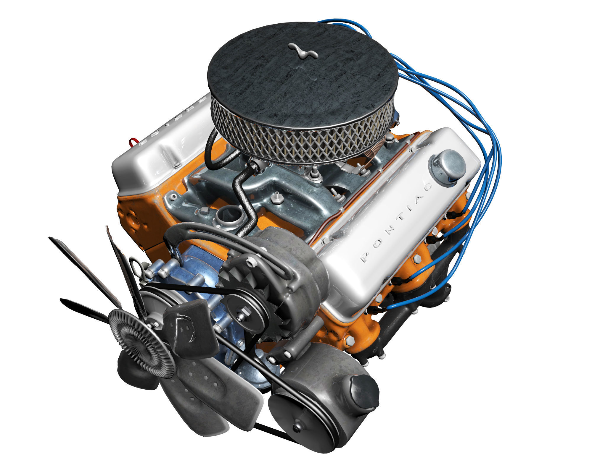 Pontiac V8 Engine Animated Model Midpoly 3D model_9