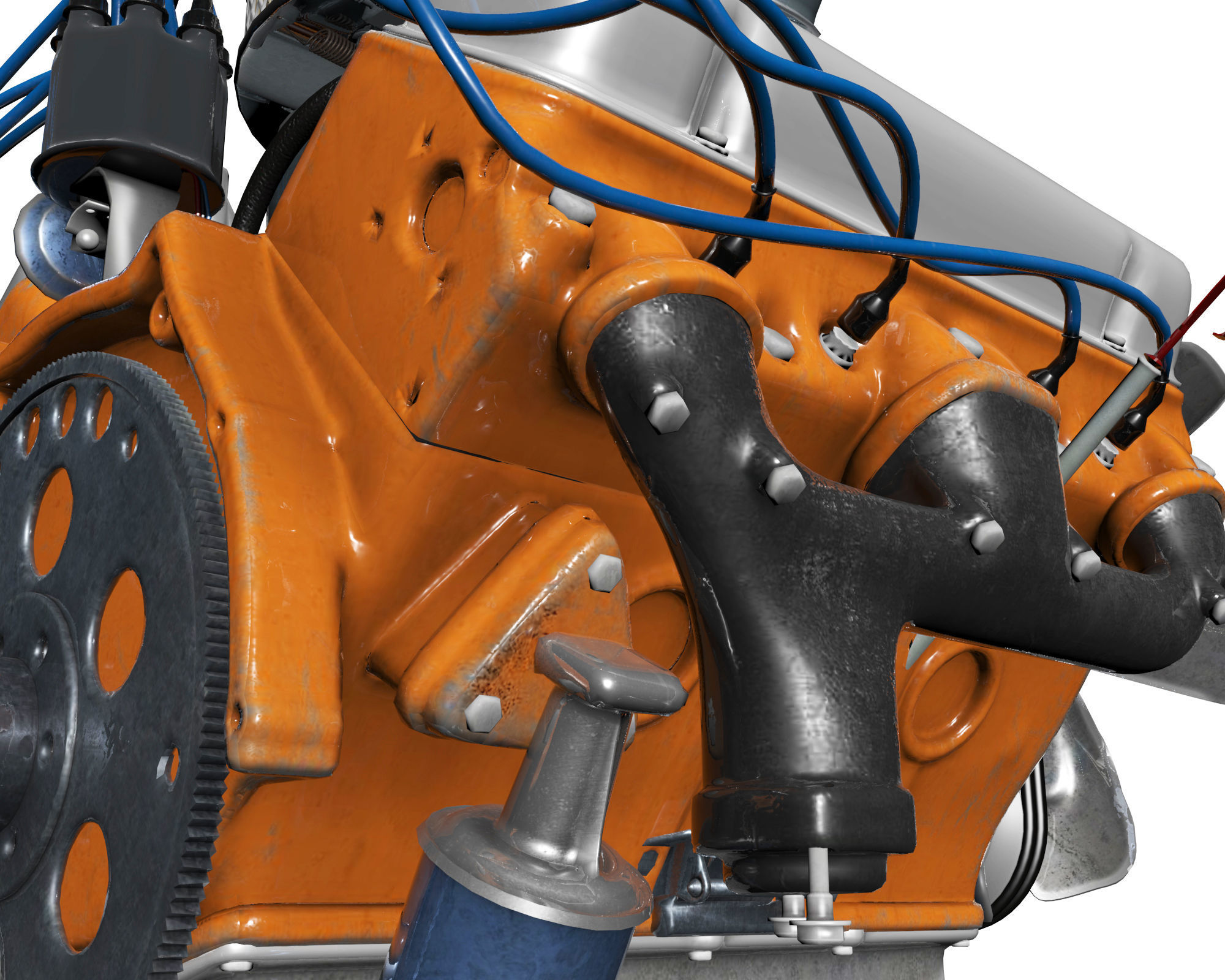 Pontiac V8 Engine Animated Model Midpoly 3D model_6