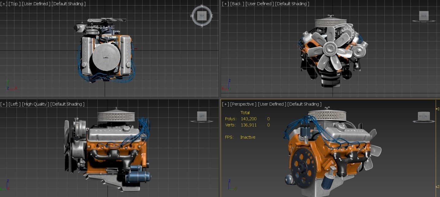 Pontiac V8 Engine Animated Model Midpoly 3D model_11