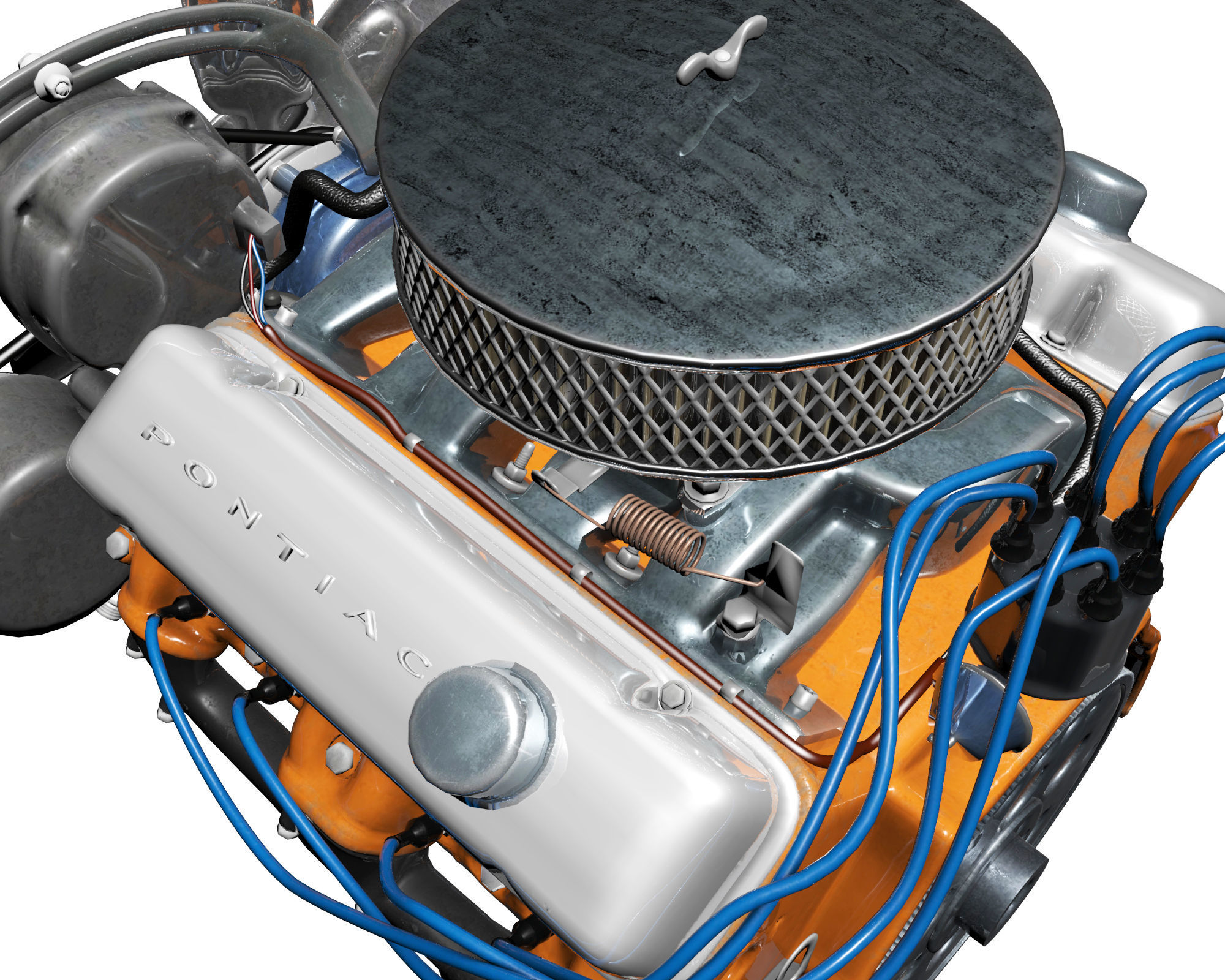 Pontiac V8 Engine Animated Model Midpoly 3D model_19
