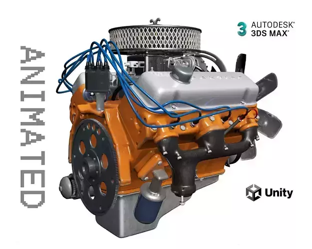 Pontiac V8 Engine Animated Model Midpoly 3D model